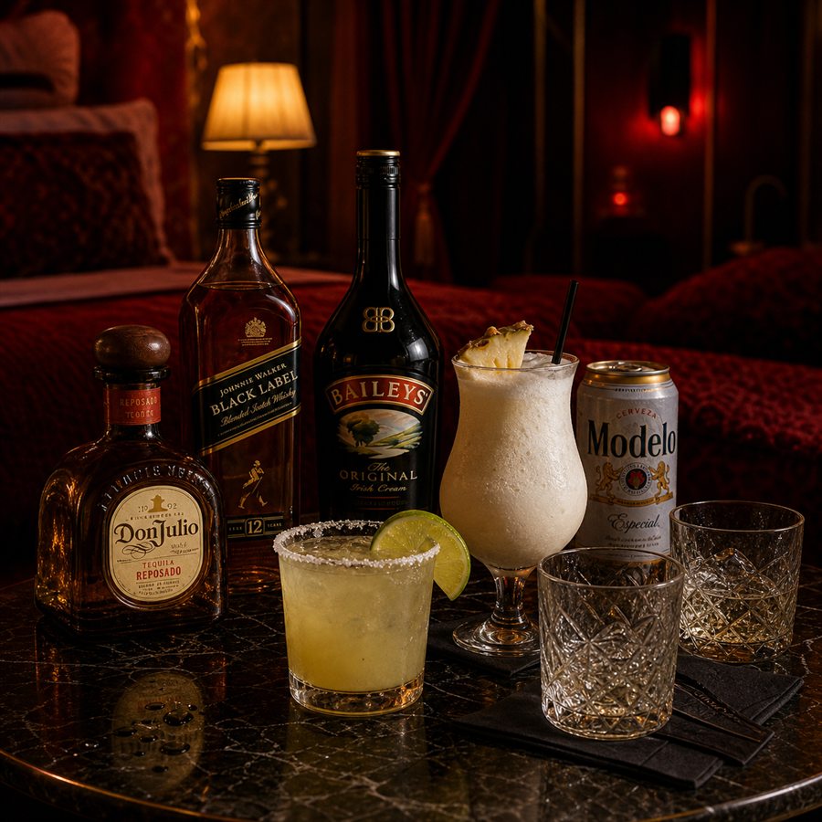 Margarita, piña colada y selección de Don Julio, Johnnie Walker, Baileys y Modelo